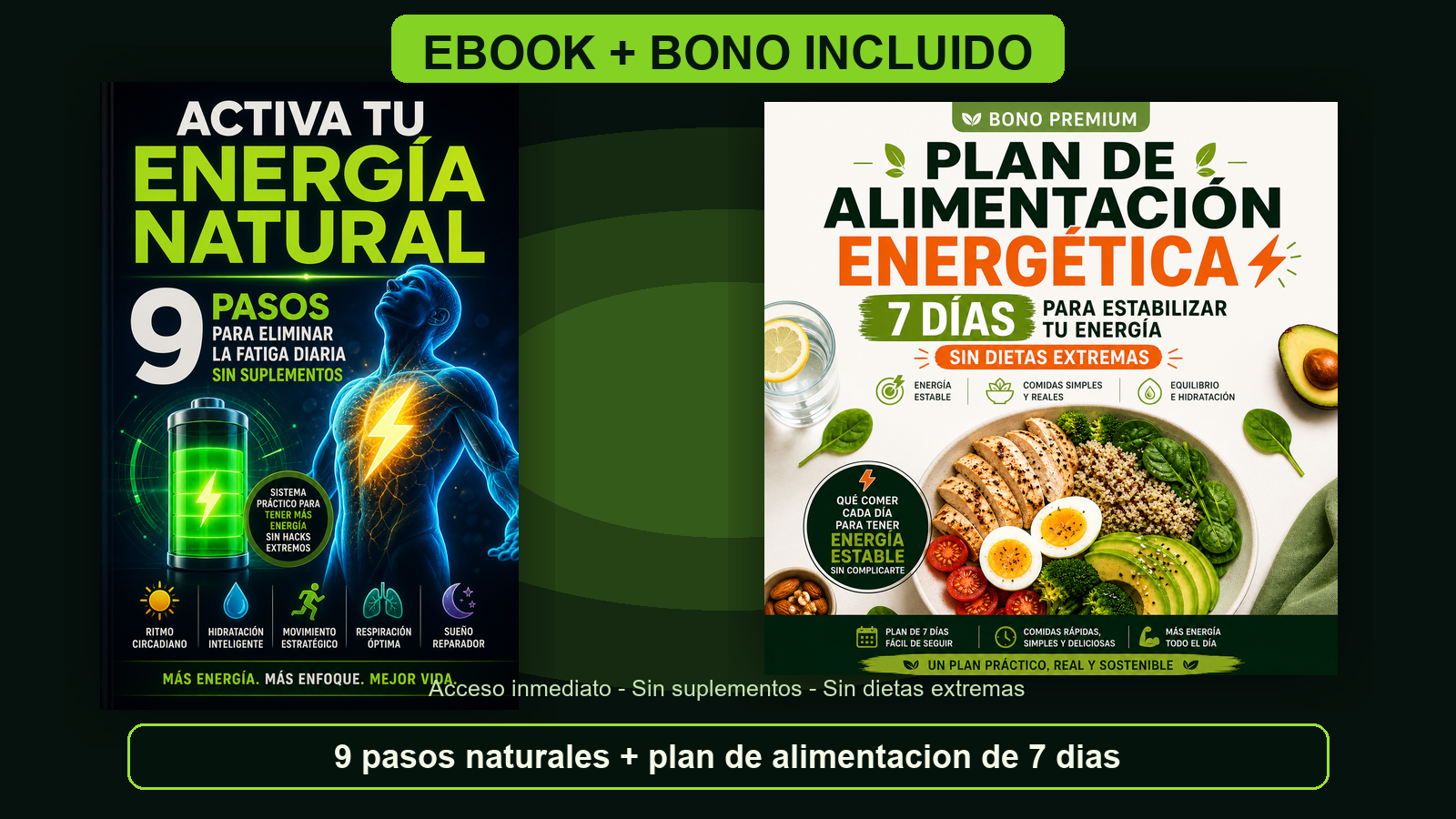 Mockup completo de la oferta con ebook principal y bono incluido